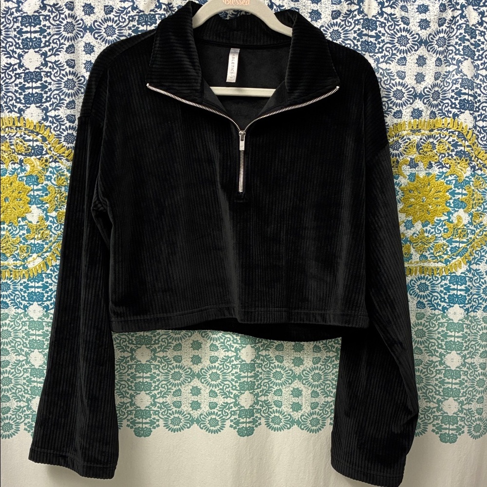 Fabletics Black Corduroy Half-Zip Sweatshirt